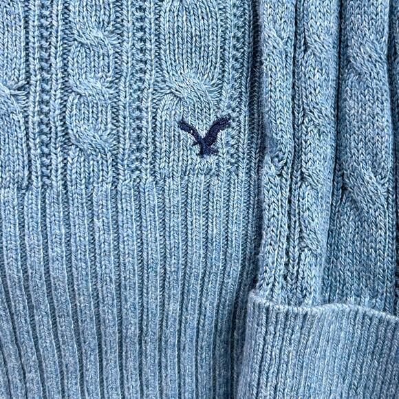 Y2K American Eagle Cable Knit Hoodie V-Neck Sweater - Picture 4 of 10